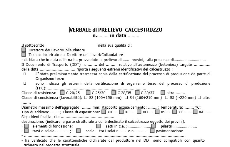 verbale prelievo calcestruzzo verbale prelievo calcestruzzo
